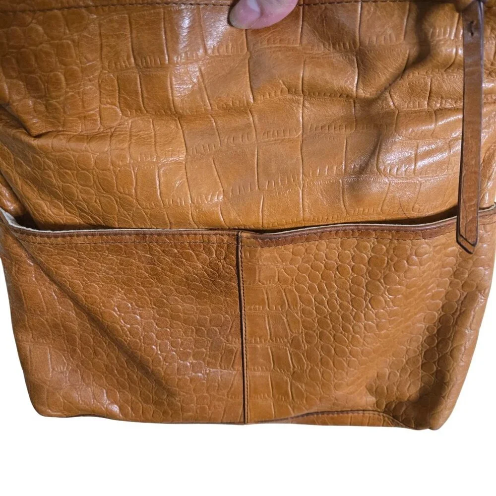 Margot New York Mickey Collection Brown Croc Embossed Hobo Bag Genuine Leather